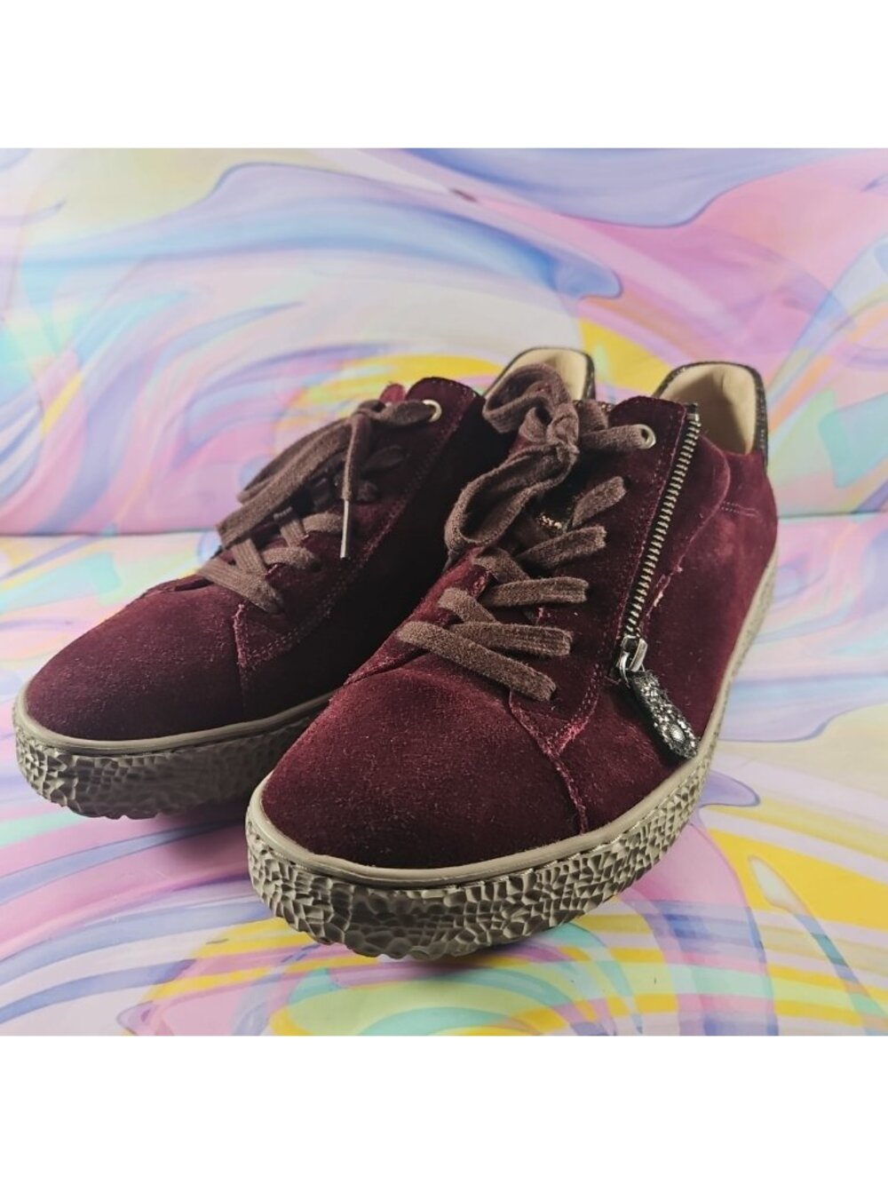 Hartjes Lace-Up/Zipper Side Women's Walking Shoes, Size 10, Burgundy Suede